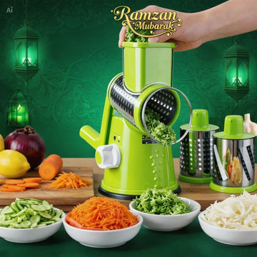 3-in-1 Multifunctional Vegetable Cutter & Grater – Drum Roller Slicer