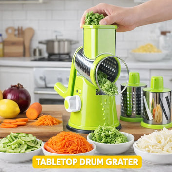 3-in-1 Multifunctional Vegetable Cutter & Grater – Drum Roller Slicer
