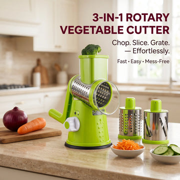 3-in-1 Multifunctional Vegetable Cutter & Grater – Drum Roller Slicer