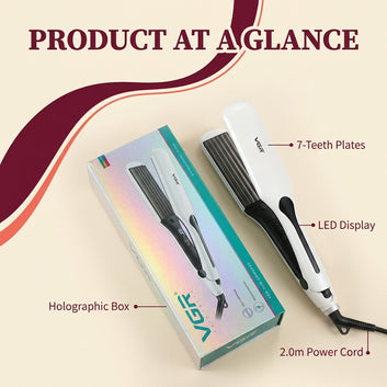 VGR V-557 Professional Hair Crimper | Ceramic Plates, LED Display, 100-230°C