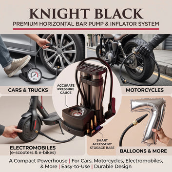 Knight Black Foot Pump – Car, Bike & Ball Inflator