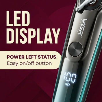 VGR V-075 Professional Hair Trimmer for Men | Corded & Cordless T-Blade Trimmer with Taper Lever and LED Display