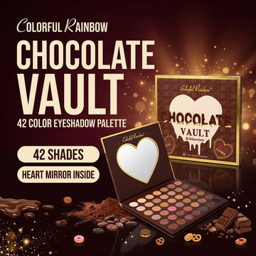 Colorful Rainbow Chocolate Vault: 42 matte, shimmer & glitter eyeshadows, swirl pans, heart mirror & chocolate-bar box!