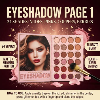 Romantic Bird 78 color makeup palette book: 48 eyeshadows, 6 blush, 6 highlighters, 12 cream lipsticks, powder & contour!