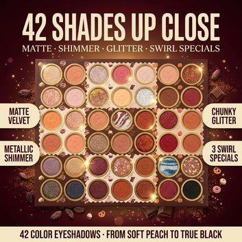 Colorful Rainbow Chocolate Vault: 42 matte, shimmer & glitter eyeshadows, swirl pans, heart mirror & chocolate-bar box!