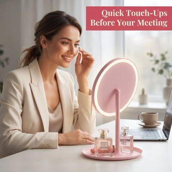 LED Makeup Mirror with Touch Control – Natural Daylight Vanity Mirror with Storage Tray