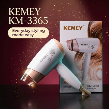 Kemey KM-3365 Hair Dryer | 3 Heat Settings, 2 Speeds, Cool Shot, Lightweight & Travel-Friendly